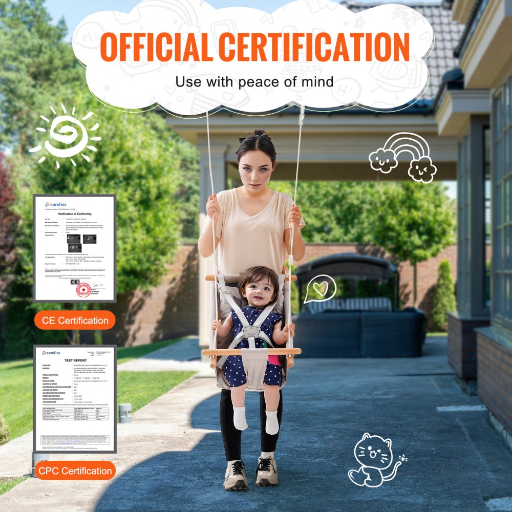 VEVOR Altalena in Tela, 3 Modalità per Bambini, Seggiolino per Altalena Sospeso, per Interni Esterni, con Imbracatura 5 Punti, Capacità di Carico 68 kg Cuscino Integrato, per Neonati, Bambini Piccoli