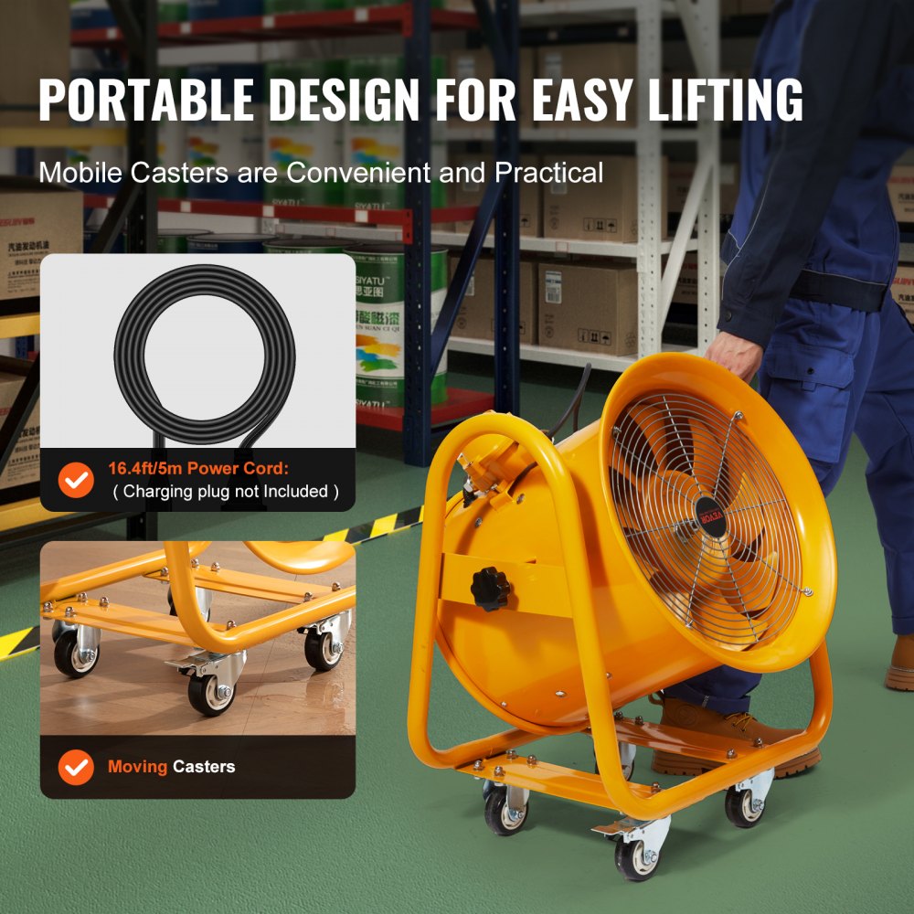 VEVOR Ventilatore di Scarico 1100 W Aspiratore Industriale Estrattore d'Aria Volume d'Aria 7204 m3/h Cavo di Alimentazione 5 m Ventilatore Portatile per Aspirare Polvere Fumo Uso Commerciale Domestico