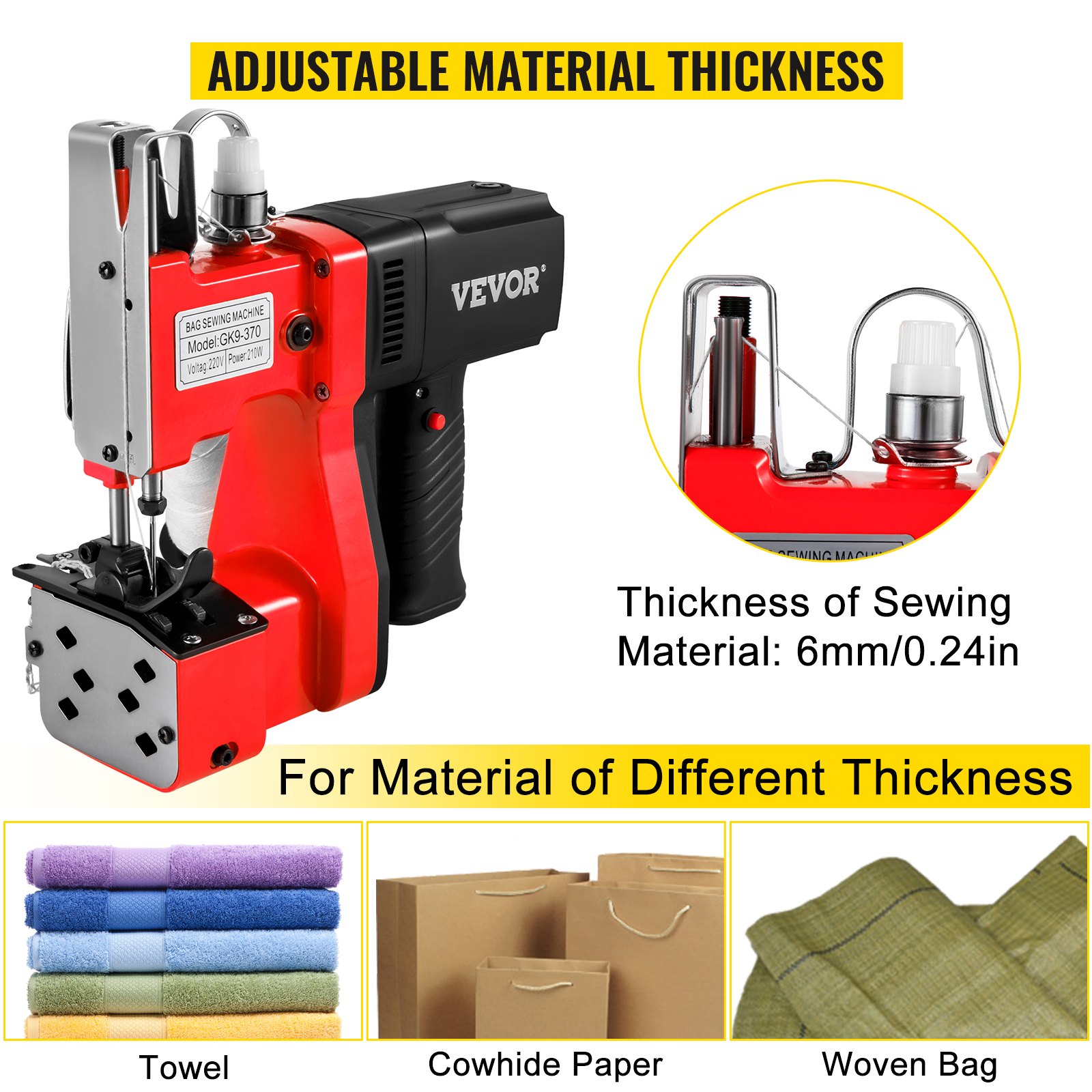 Vevor Macchina Da Cucire Portatile 220v Macchina Per Cucire Sigillante Rosso