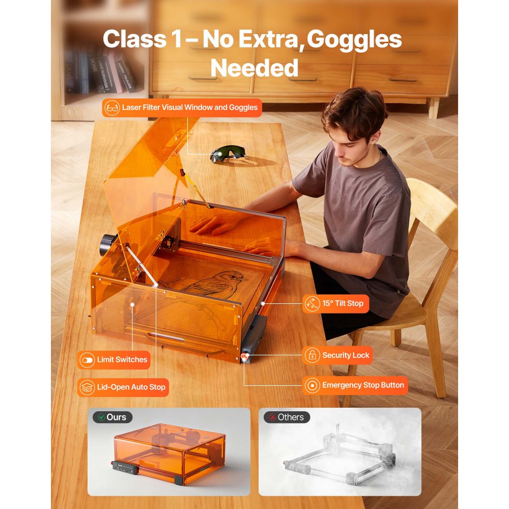 VEVOR Macchina per Incisione Taglierina Incisore Laser 10 W, Macchina per Incisione con Custodia Velocità max. 7000 mm/min, Area di Lavoro 300 x 300 mm, per Legno, Pelle, Vetro, Classe 1