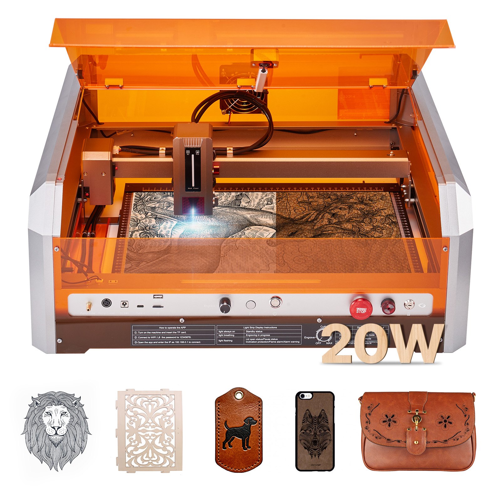 VEVOR Macchina per Incisione Taglierina Incisore Laser 20 W, Macchina per Incisione con Custodia 30000 mm/min, Incisore con Area di Lavoro 400 x 400 mm Lunghezza d'Onda 455nm, per Legno, Pelle, Vetro