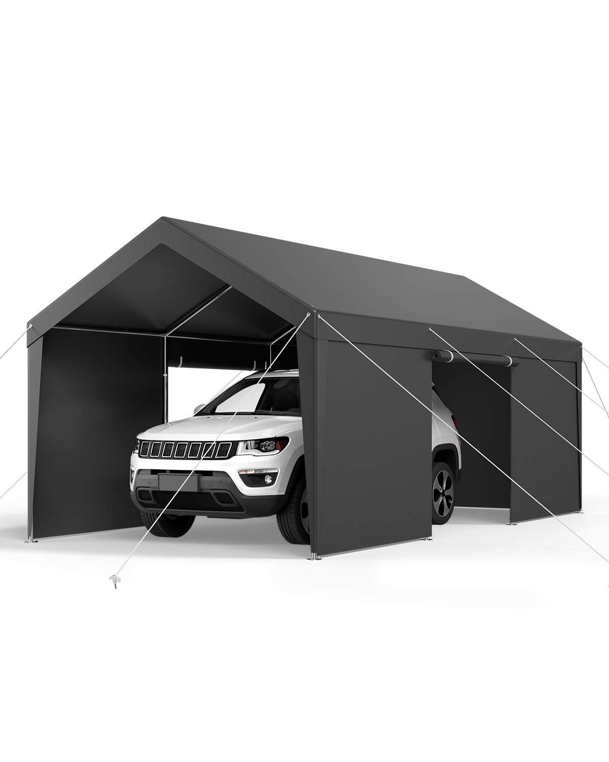 VEVOR Posto Auto Coperto Esterno, Riparo per Auto 3,05 x 6,09 x 2,87 m, Tettoia Potabile con Pareti Laterali e Porta Rimovibili, Resistente ai Raggi UV e all'Acqua, per Auto e Barca, Grigio