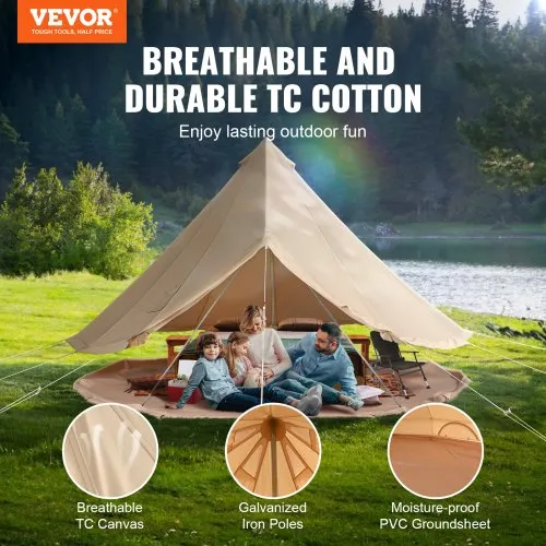 Tenda A Campana In Tela Impermeabile Con Foro Per Stufa - Glamping 2-3 Persone, Diametro 3m, Base Rimovibile, Finestre E Porta In Rete, Per Campeggio 4 Stagioni - 3