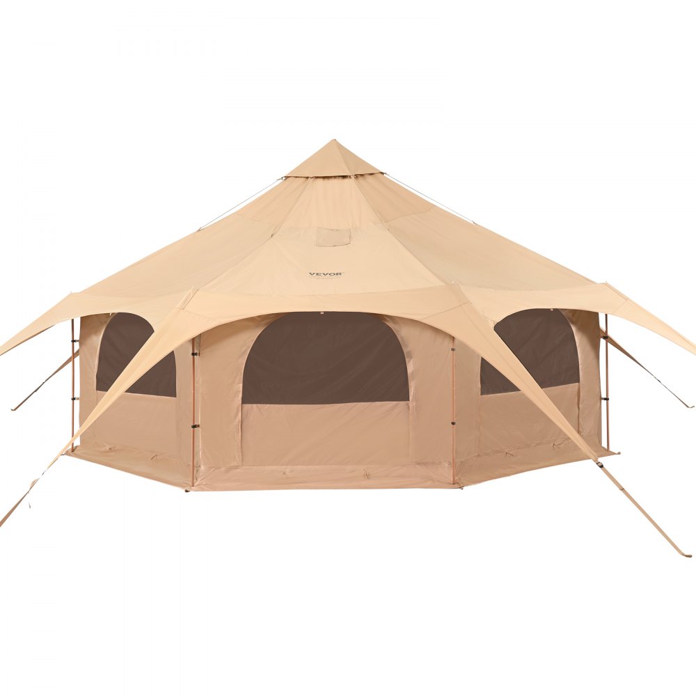 VEVOR Bell Tent 5 x 2.8 m Yurt Tent TC Cotton and sturdy iron poles with an Oxford fabric groundsheet Camping tent Family tent 8 windows Group tent for outdoor adventures
