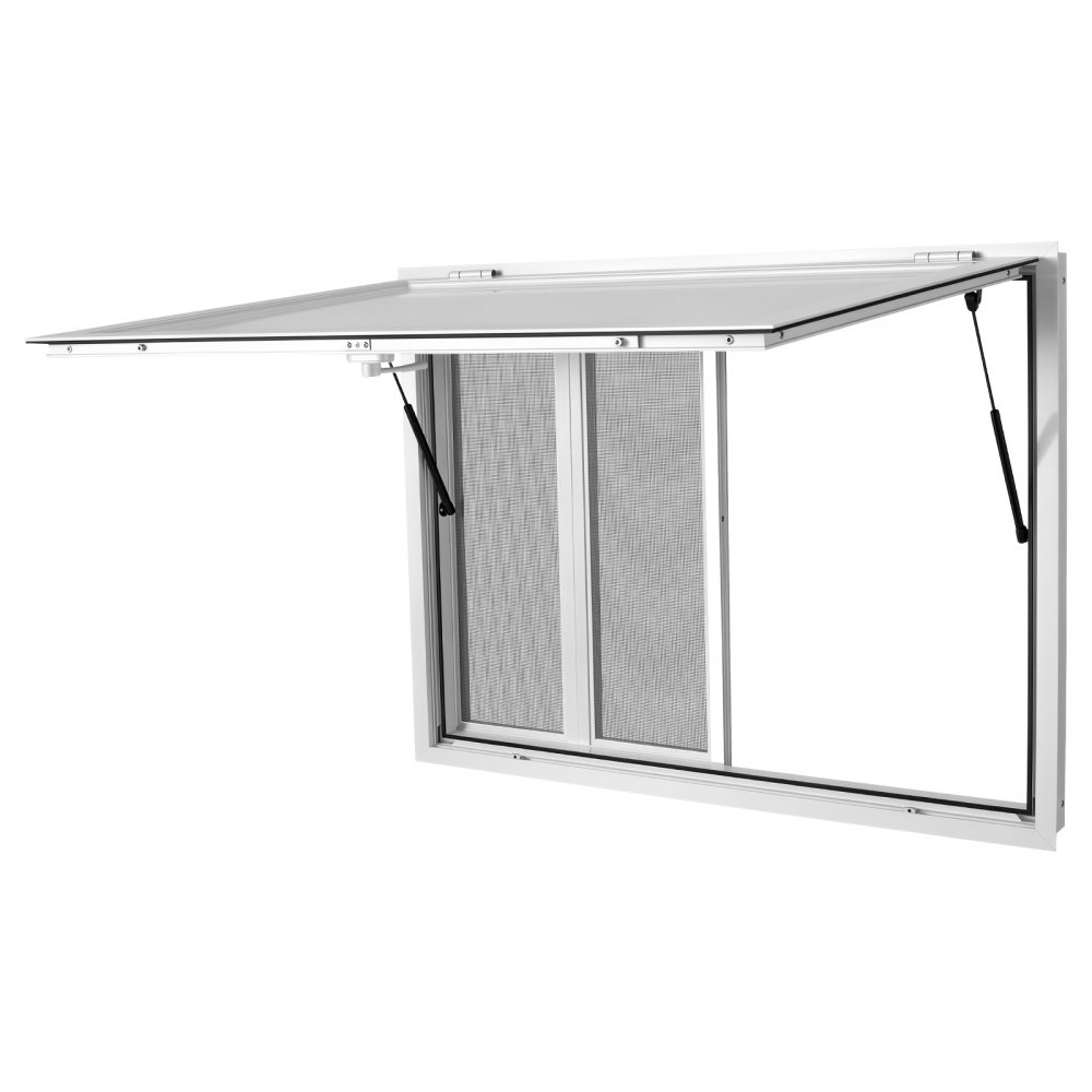 VEVOR Finestra per Punto Vendita 122x91,5cm con Tendalino 4 Zanzariere Angolo Apertura 85°, Sportello di Servizio Food Truck, 4 Pannelli Scorrevoli Rimovibili, Sponda Idraulica, Lega di Alluminio