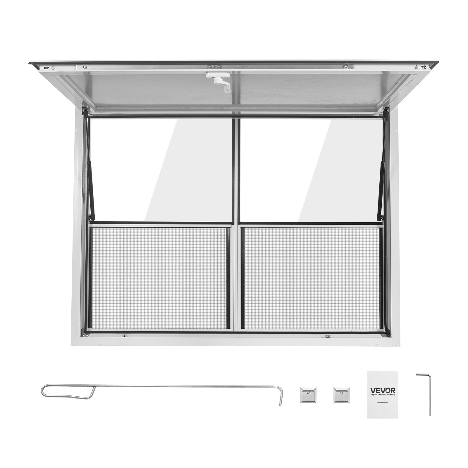 VEVOR Finestra di Servizio Furgone di Vendita 1220 x 915 mm Apertura 85°, Materiale in Lega di Alluminio, Sportello con Tendalino, Food Truck, Resistente alla Pioggia, 2 Finestre Fisse 2 Scorrevoli