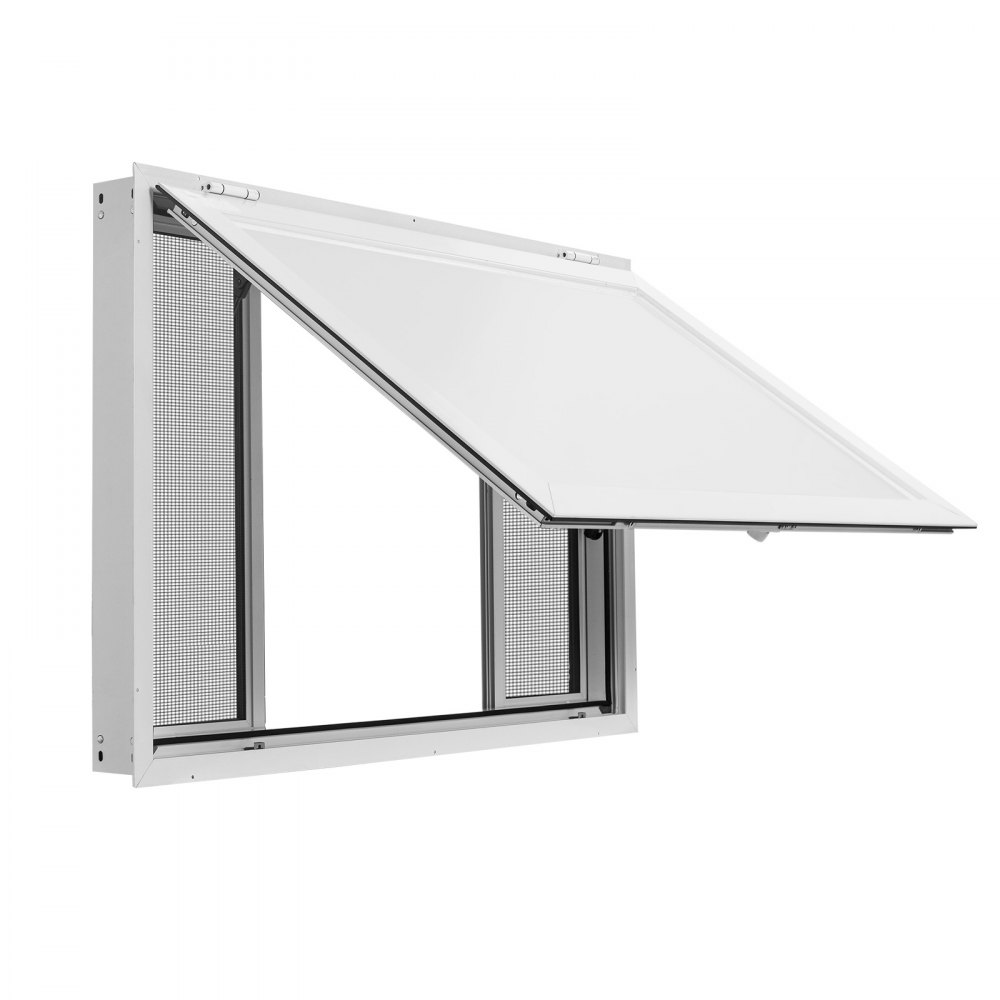 VEVOR Finestra di Servizio per Food Truck con Zanzariera 1524 x 915 mm Telaio in Lega di Alluminio, Inclinazione 85 Gradi, 4 Finestre Scorrevoli, Tendalino, Gancio di Traino, per Camion di Vendita