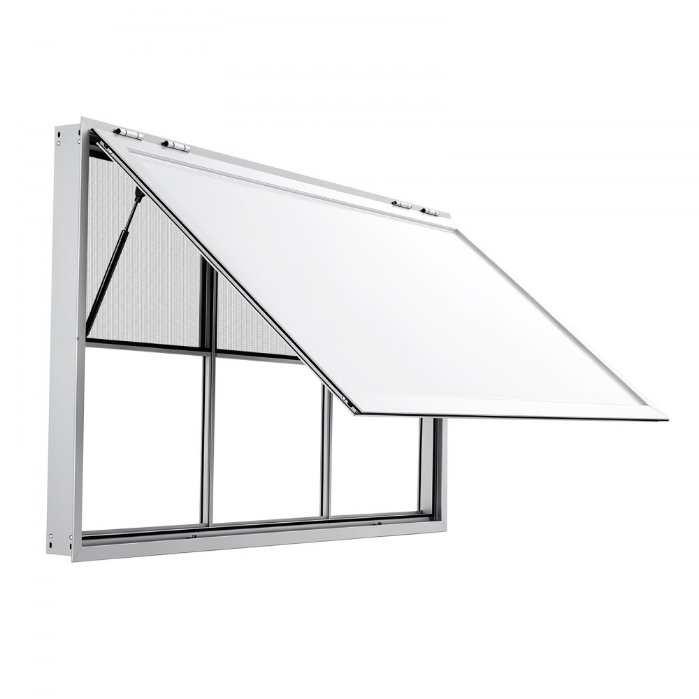 VEVOR Concession Window 1880x1016mm Aluminum Alloy Service Window, for Food Truck, Up to 85 Degrees Stand Serving w/ 3 Fixed & 3 Sliding  Windows, Awning Door and Drag Hook, Rainwater Resistant