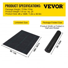 VEVOR Telo Pacciamatura Anti Infestanti, 200g/㎡ PP Barriera di Tessuto per Erbacce Paesaggistico da Giardino Protezione di Suolo UV Tessuto Polietilene 1,2 x 30,5 m, Tessuto Geotessile per Giardino