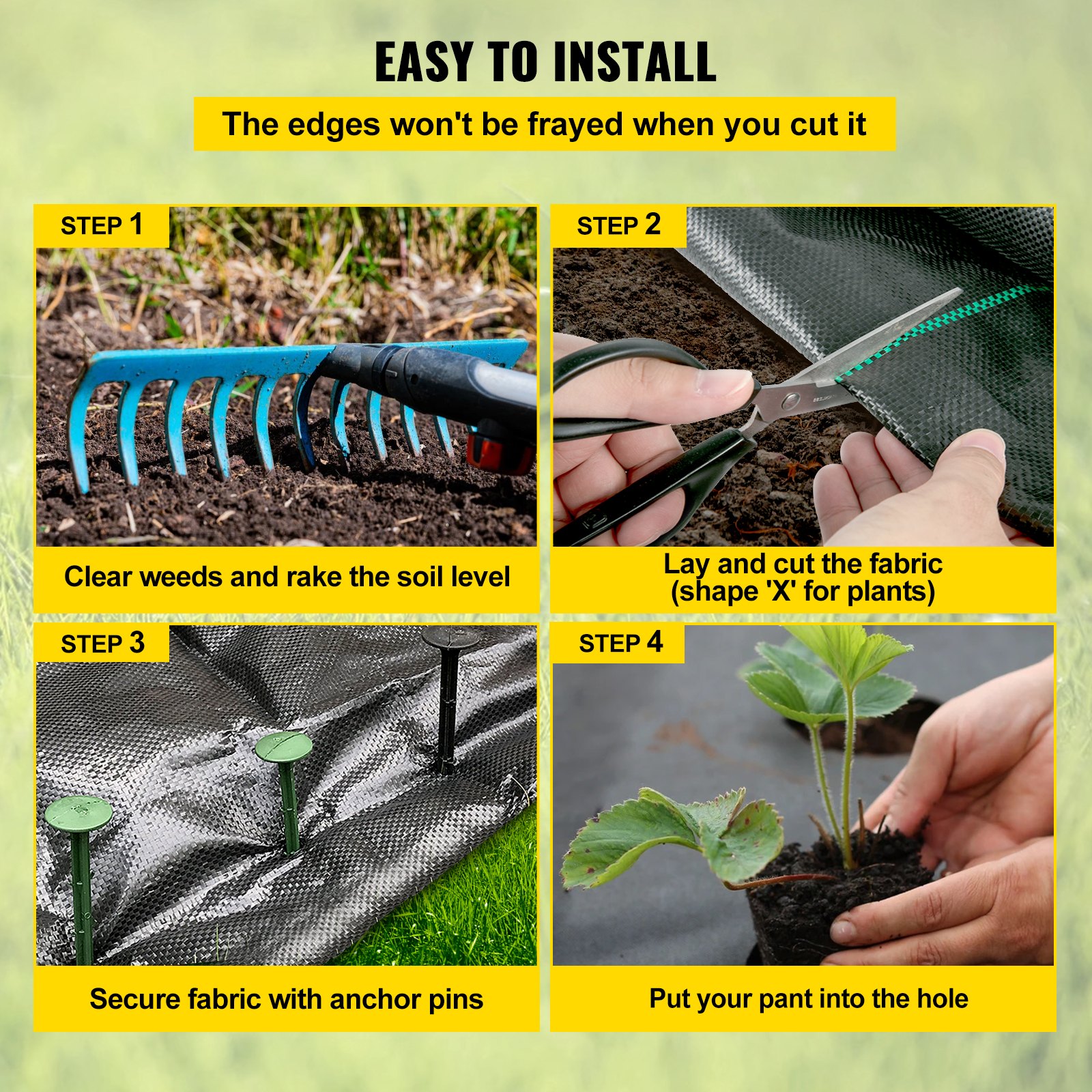 VEVOR Barriera contro le Erbacce, Tessuto Paesaggistico da 5,8 Once, Geotessile di Controllo dell'Erba Intrecciato Resistente 4ft x 300ft per Giardino, Patio, Nero