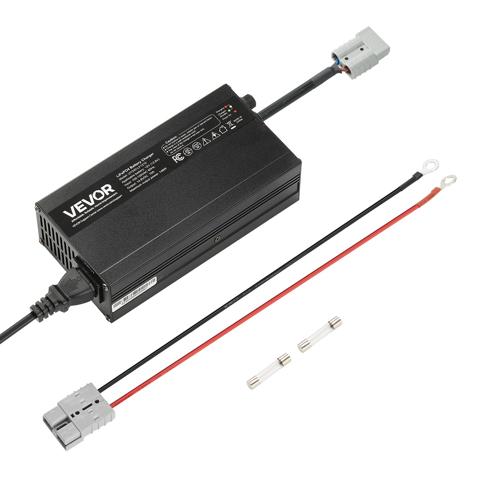 VEVOR Caricabatterie per Batterie al Litio 12V 10A, 14,6V, AC-DC LiFePO4 con Connettore Anderson, Indicatore LED, Attivazione 0 per Batterie Ricaricabili al Litio LiFePO4 per Barche Camper