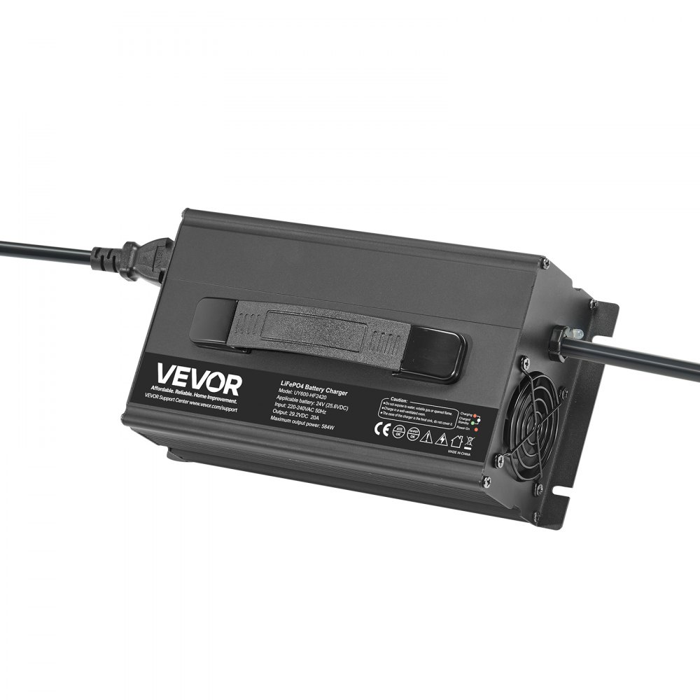 VEVOR Caricabatterie per Batterie al Litio 24V 20A, 29,2V, AC-DC LiFePO4 con Connettore Anderson, Indicatore LED, Attivazione 0 per Batterie Ricaricabili al Litio LiFePO4 per Barche Camper