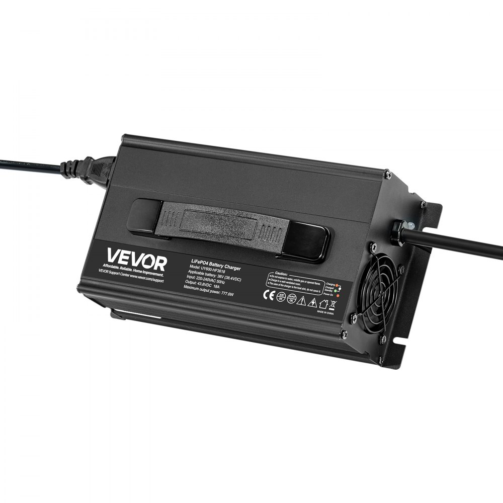 VEVOR Caricabatterie Intelligente per Batterie al Litio 36V 18A, 43,8V, AC-DC LiFePO4, con Connettore, Indicatore LED, Attivazione 0V, per Batterie Ricaricabili al Litio Uso di Barche e Camper