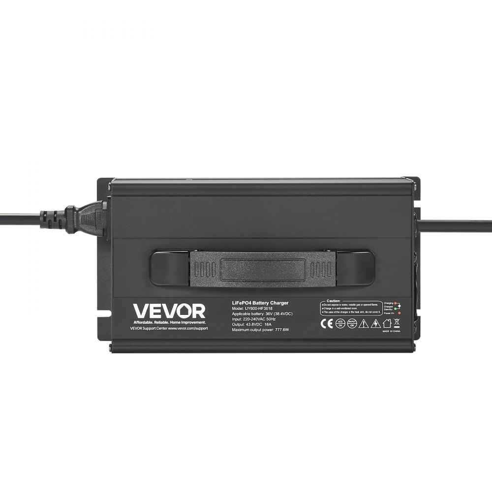 VEVOR Caricabatterie Intelligente per Batterie al Litio 36V 18A, 43,8V, AC-DC LiFePO4, con Connettore, Indicatore LED, Attivazione 0V, per Batterie Ricaricabili al Litio Uso di Barche e Camper
