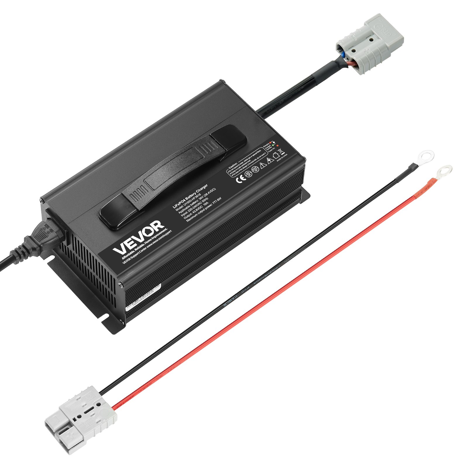 VEVOR Caricabatterie Intelligente per Batterie al Litio 36V 18A, 43,8V, AC-DC LiFePO4, con Connettore, Indicatore LED, Attivazione 0V, per Batterie Ricaricabili al Litio Uso di Barche e Camper