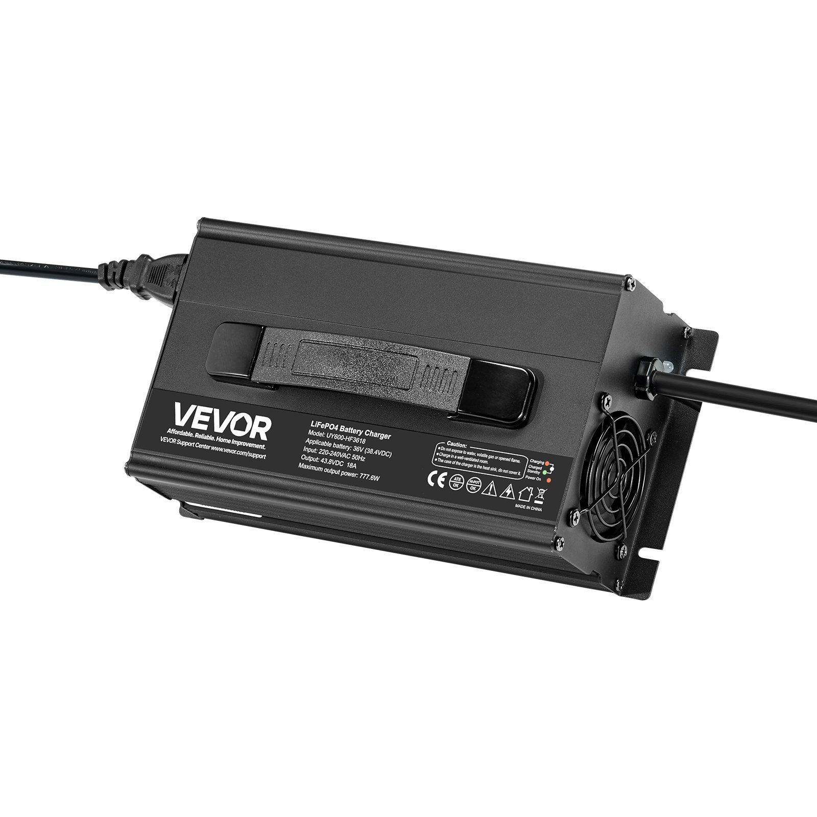 VEVOR Caricabatterie Intelligente per Batterie al Litio 36V 18A, 43,8V, AC-DC LiFePO4, con Connettore, Indicatore LED, Attivazione 0V, per Batterie Ricaricabili al Litio Uso di Barche e Camper