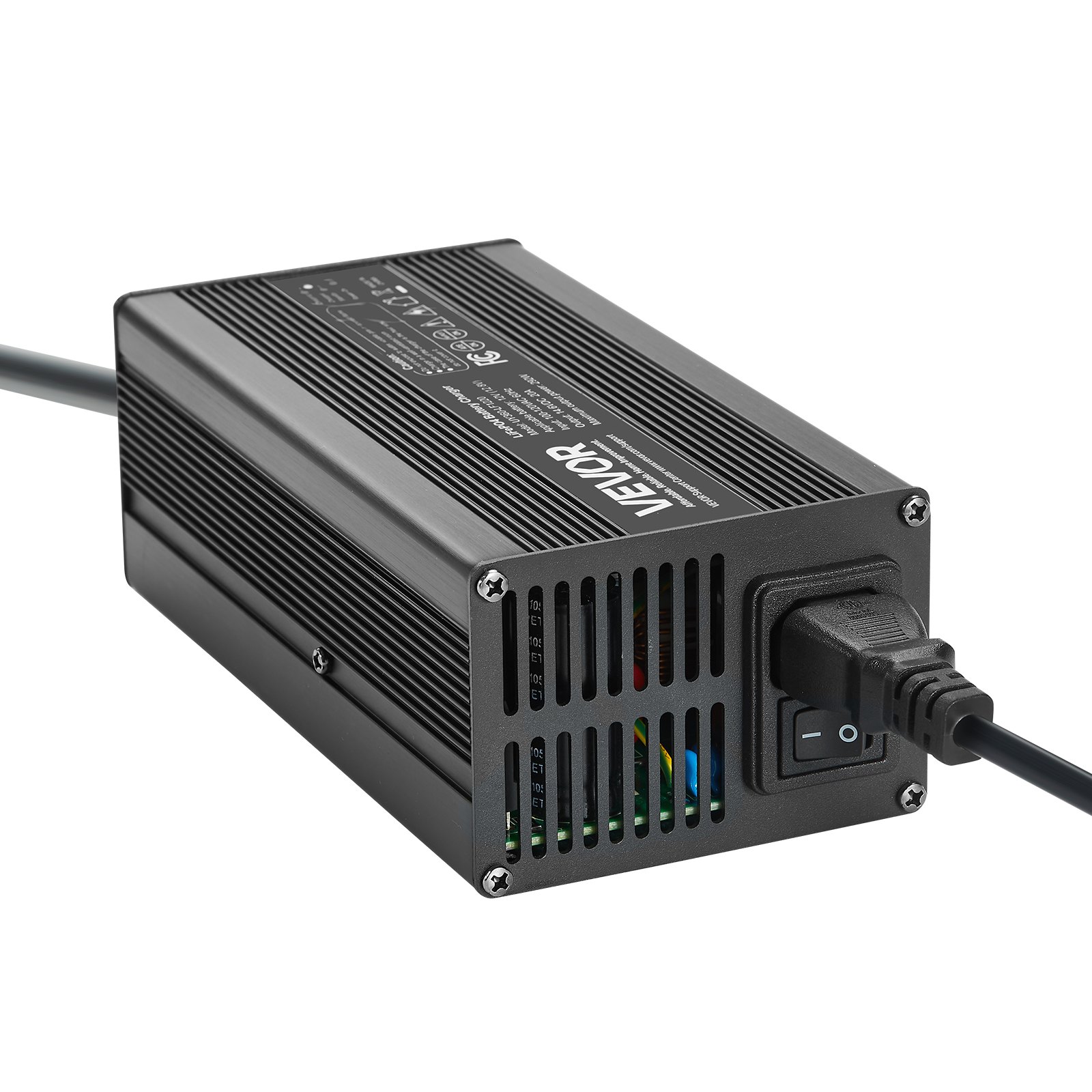 VEVOR Caricabatterie Intelligente per Batterie al Litio 36V 18A, 43,8V, AC-DC LiFePO4, con Connettore, Indicatore LED, Attivazione 0V, per Batterie Ricaricabili al Litio Uso di Barche e Camper
