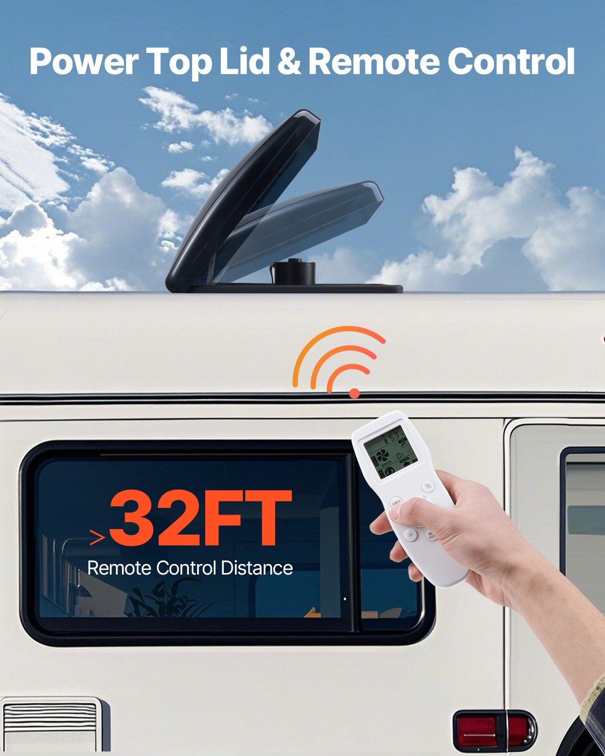 VEVOR Ventilatore di Sfiato per Camper da 35,6 cm 12 V Ventilatore da Tetto per Camper, 10 Velocità con Telecomando, Motore CC Integrato, Coperchio Superiore Elettrico, Pala del Ventilatore da 30,5 cm