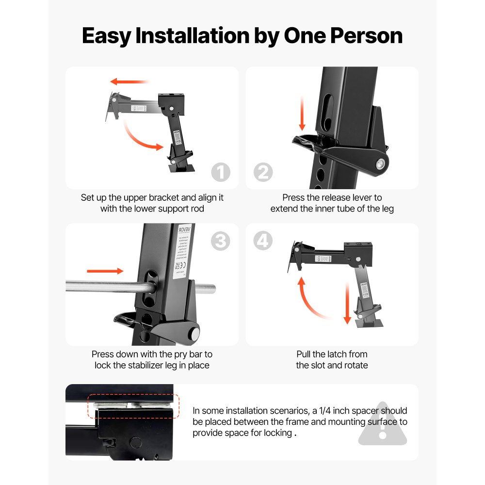 VEVOR Piede Stabilizzatore per Rimorchio 2 Pezzi, Set di Supporto per Rimorchio Telescopico e Pieghevole, Capacità di Carico 453,59 kg Ciascuno, Altezza Regolabile da 297,18 a 462,28 mm