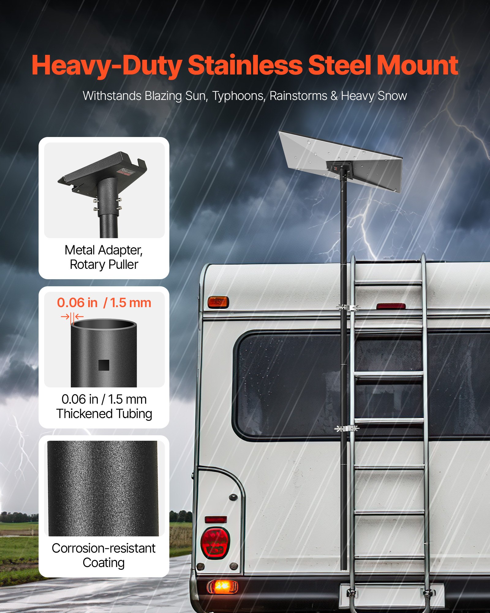 VEVOR Supporto per Palo per Camper Starlink, Angolo di Montaggio Regolabile a 360°, Kit Tubi Gen 3 Standard, Adattatore per Scala per Camper Starlink Extra Lungo in Acciaio, Compatibile con Gen3 e V3