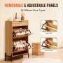 VEVOR Scarpiera in Rattan, 2 Cassetti in Rattan Ribaltabili 1 Cassetto Scorrevole, Organizzatore per Scarpe Stretto, Gambe in Metallo, Mobiletto per Ingresso Sottile per Ingresso, Colore Legno Chiaro