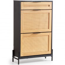 VEVOR Scarpiera in Rattan, 2 Cassetti in Rattan Ribaltabili 1 Cassetto Scorrevole, Organizzatore per Scarpe Stretto, Gambe in Metallo, Mobiletto per Ingresso Sottile per Ripostiglio, Corridoio, Nero