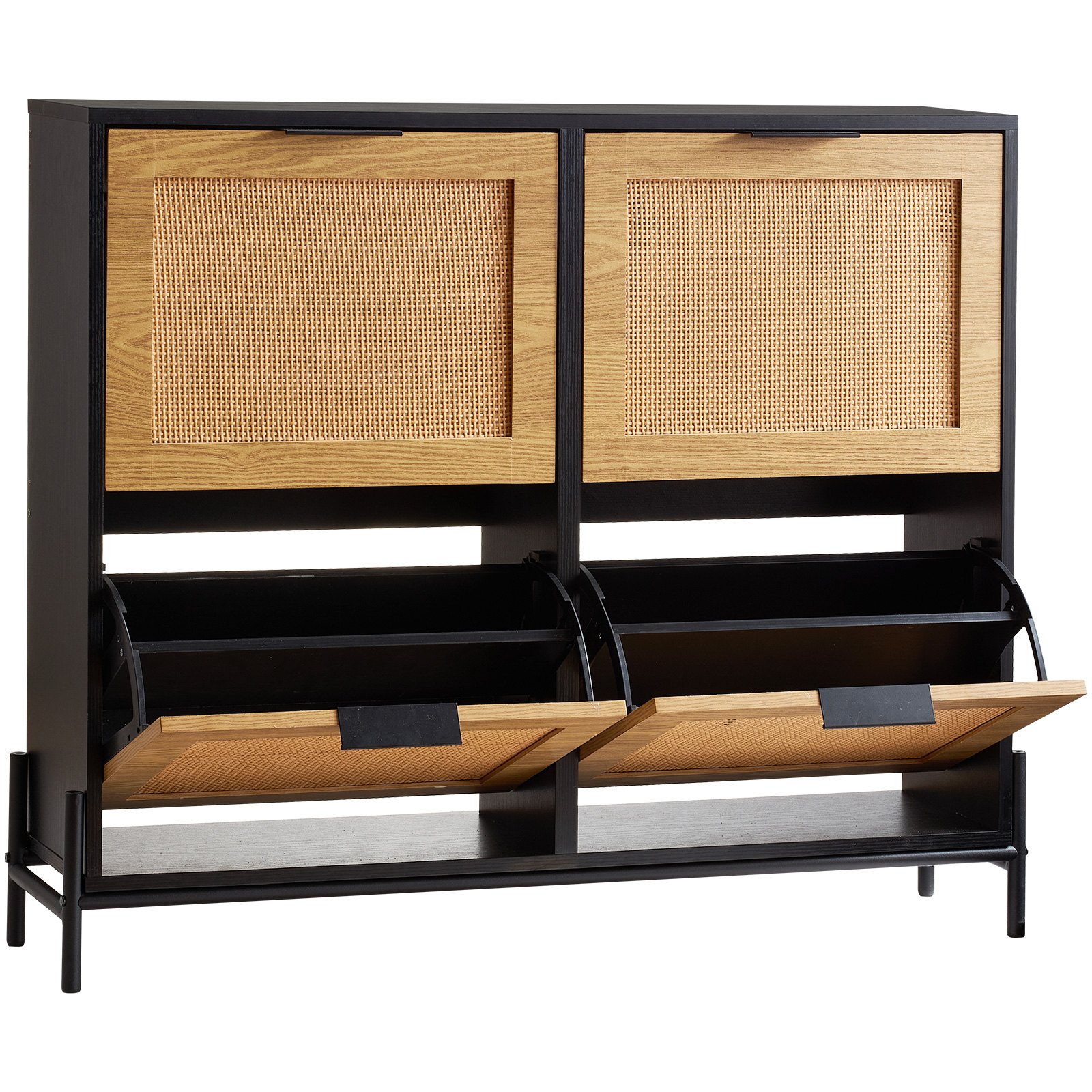 VEVOR Scarpiera in Rattan, 4 Cassetti Ribaltabili, Organizzatore per Scarpe Stretto con Gambe in Metallo, Mobiletto per Scarpe Sottile, Ideale per Ingresso, Ripostiglio, Corridoio, Colore Legno Chiaro