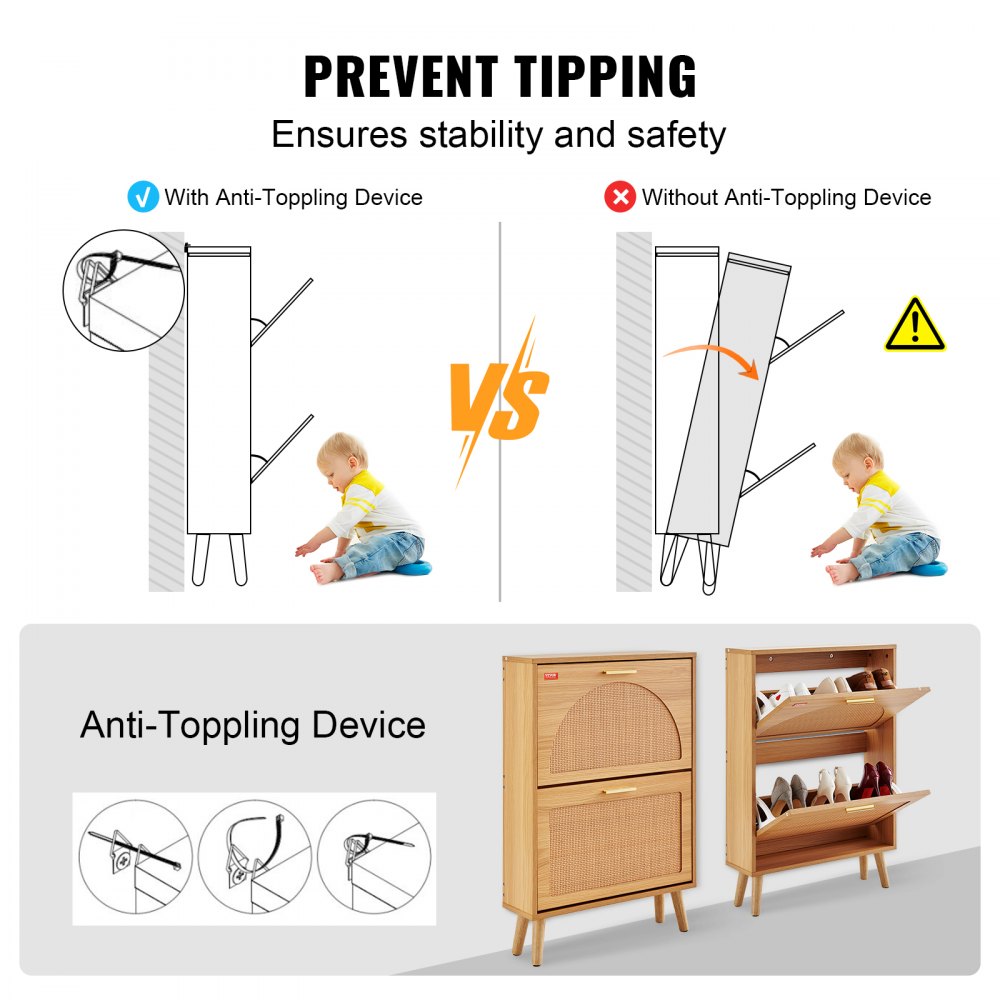 VEVOR Scarpiera 2 Ripiani Ribalti Scarpiera per Ingresso Scarpiera per Corridoio Soggiorno 60x17x88 cm, Portascarpe Salvaspazio da Pavimento Truciolare 2 Ripiani Ribaltabili, Portascarpe Salvaspazio