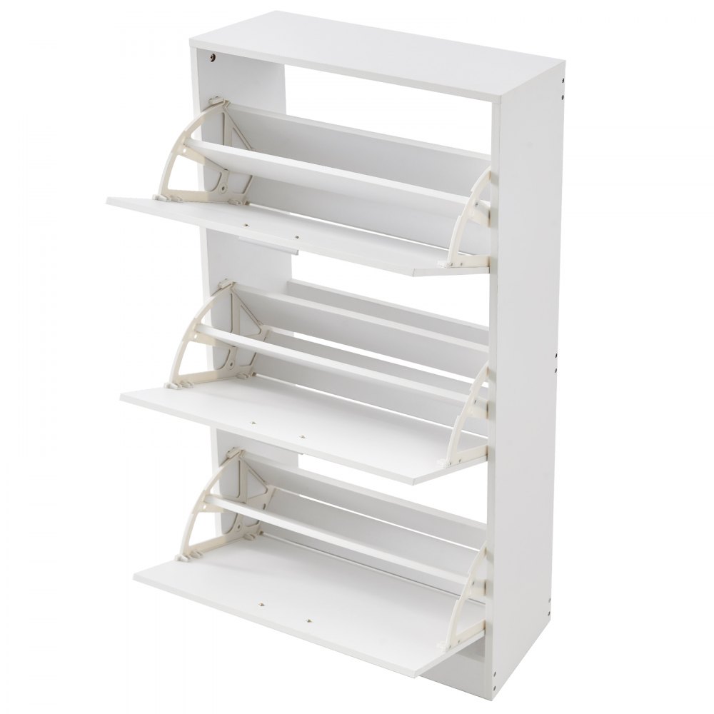 VEVOR Narrow Shoe Cabinet, White Shoe Rack, 600 x 237 x 1200 mm, Shoe Cabinet with 3 Drop-Down Doors + Top Storage Compartment, Shoe Chest with 45.35 kg Load Capacity, Solid Wood Shoe Storage Cabinet for Hallway