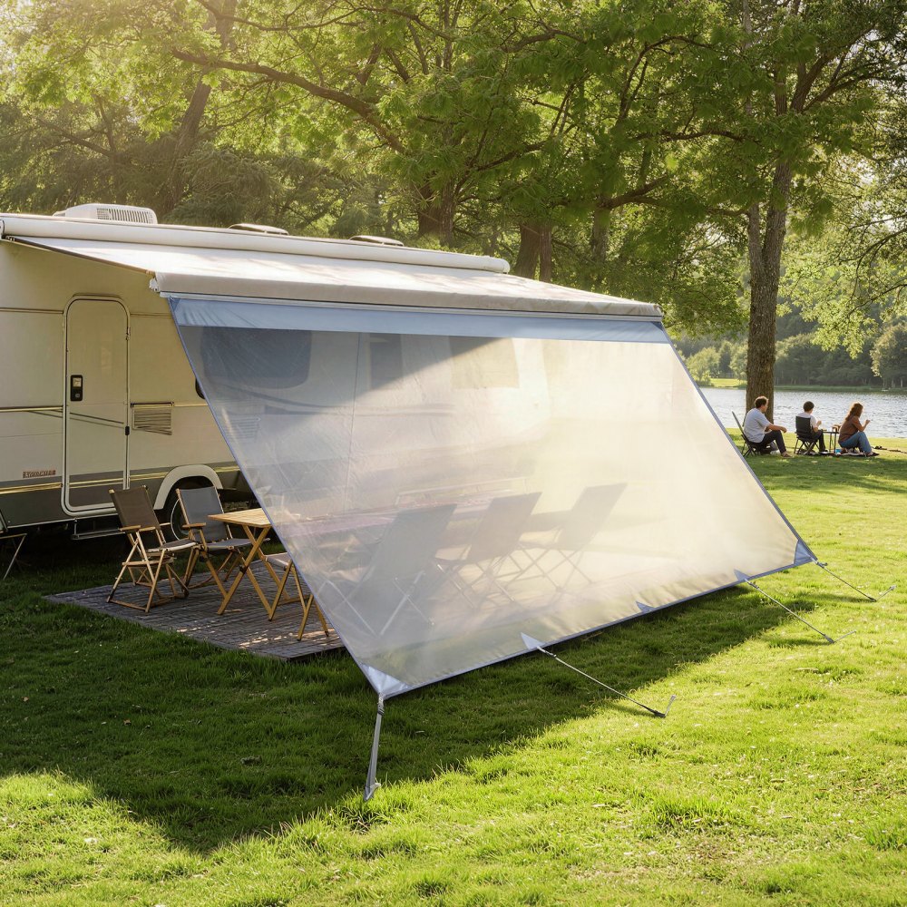 VEVOR Parete Frontale per Camper Roulotte 2 x 4,3 m, Pannello Laterale Frangisole in Poliestere Trasparente Compatibile per Tenda da Sole da 4,5 m, Parasole per Roulotte da Campeggio Viaggio Picnic