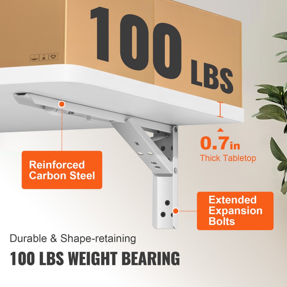 VEVOR Tavolo da Parete Pieghevole 60x39,7x15 cm Scrivania da Parete Pieghevole in Legno Truciolato Carico max. 45kg Tavolino Bianco per Cucina Sala da Pranzo Soggiorno Loft, Tavolo Murale Richiudibile