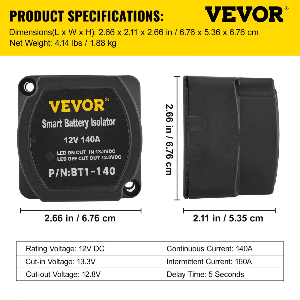 VEVOR Split Charge Kit Relè Batteria per Il Tempo Libero, JDQTJ-6M 12V CC Kit Relè di Carica con Cavo Batteria Rosso 110A per Veicoli Fuoristrada, Camper, Roulotte, Navi, Yacht, Applicazioni Marine