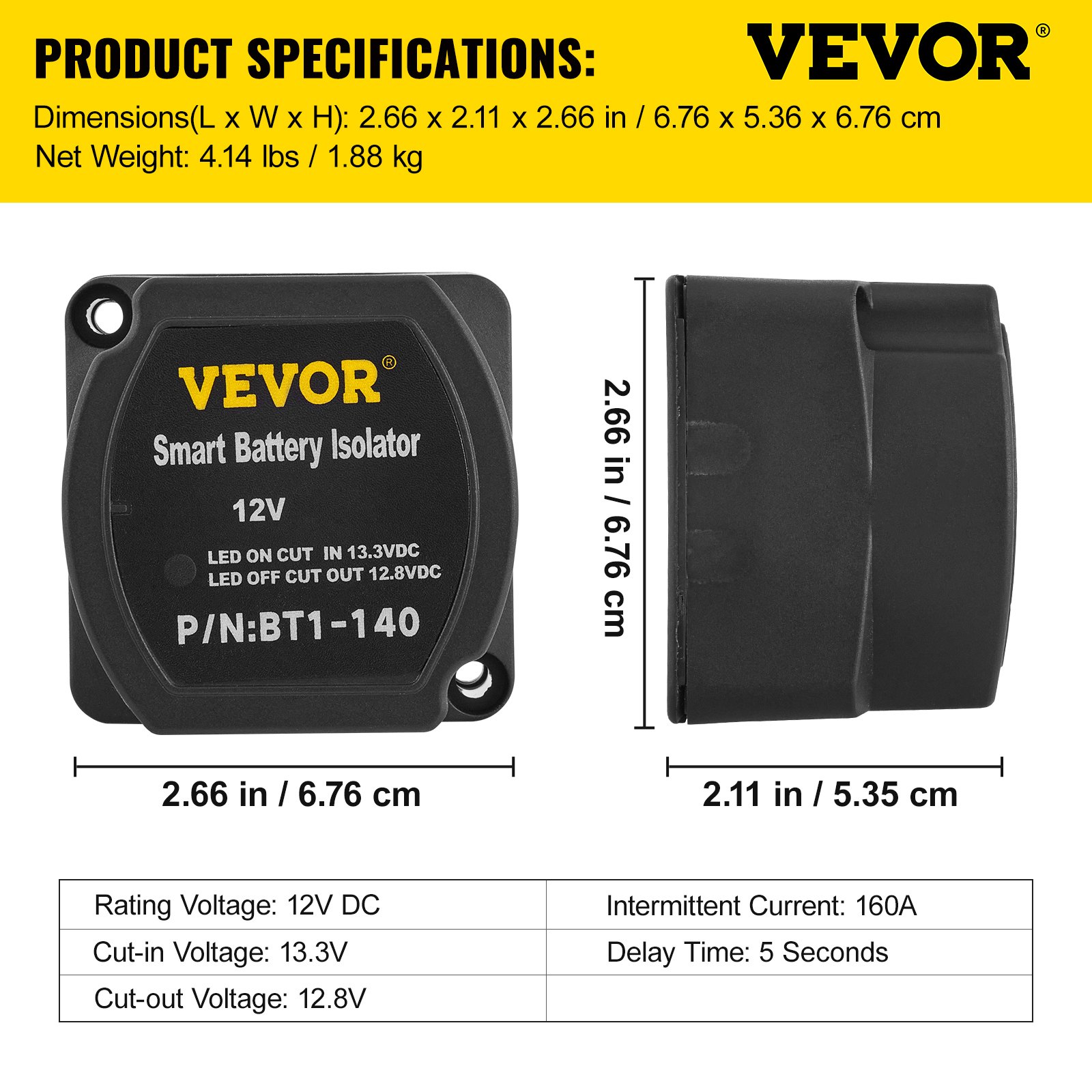 VEVOR Split Charge Kit Relè Batteria per Il Tempo Libero, JDQTJ-4M 12V CC Kit Relè di Carica con Cavo Batteria Rosso per Veicoli Fuoristrada, Camper, Roulotte, Navi, Yacht, Applicazioni Marine