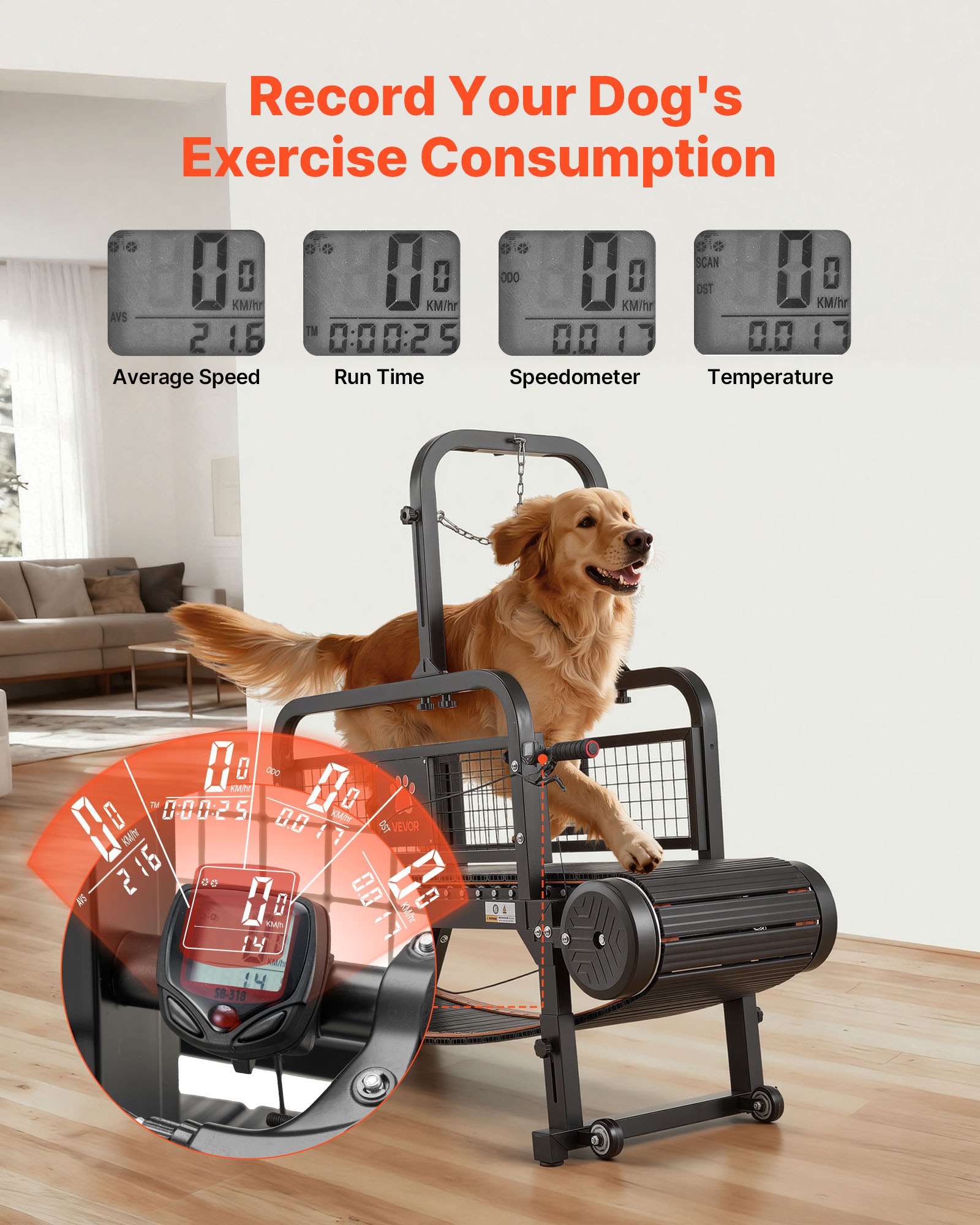 VEVOR Tapis Roulant per Cani di Taglia Grande Capacità Fino a 199,58 kg, Macchina da Corsa per Cani Interni, Altezza Pista di Corsa Inclinabile 11 cm, Freno a Mano, Esercizio Fisico in Forma Vita Sana