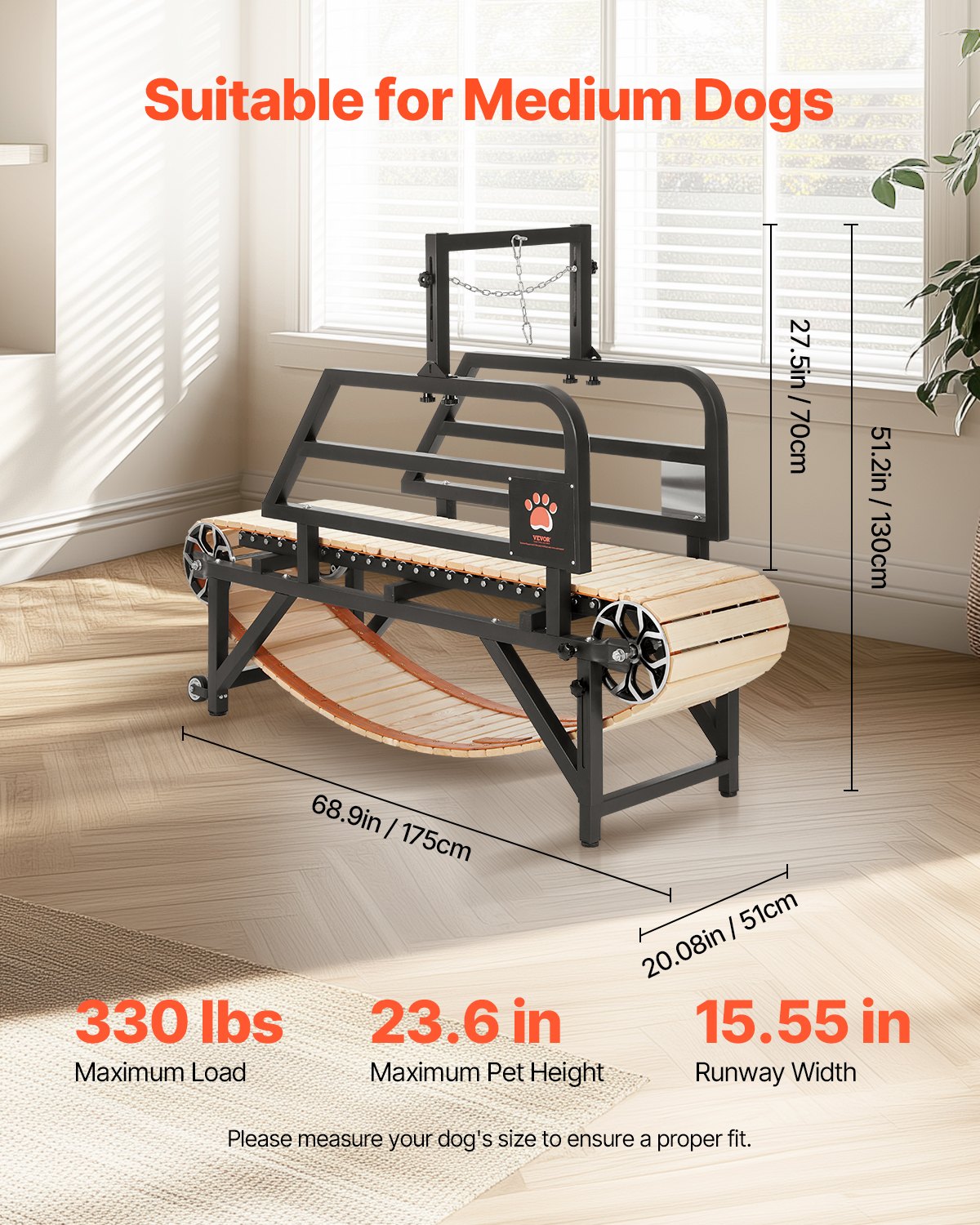 VEVOR Tapis Roulant per Cani di Taglia Media, Capacità 99,79 kg, Macchina per Correre con Rampe Regolabili per Cani, Attrezzatura per Esercizi con Tapis Roulant per Animali Domestici al Chiuso Aperto