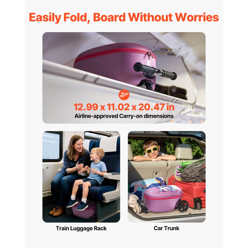 VEVOR Valigia per Monopattino da Viaggio 32,5 x 28,9 x 52,1 cm, Trolley per Scooter Carico max. 50 kg, Valigia per Scooter Impugnatura Antiscivolo in TPR, Monopattino Valigia Pieghevole, Viola