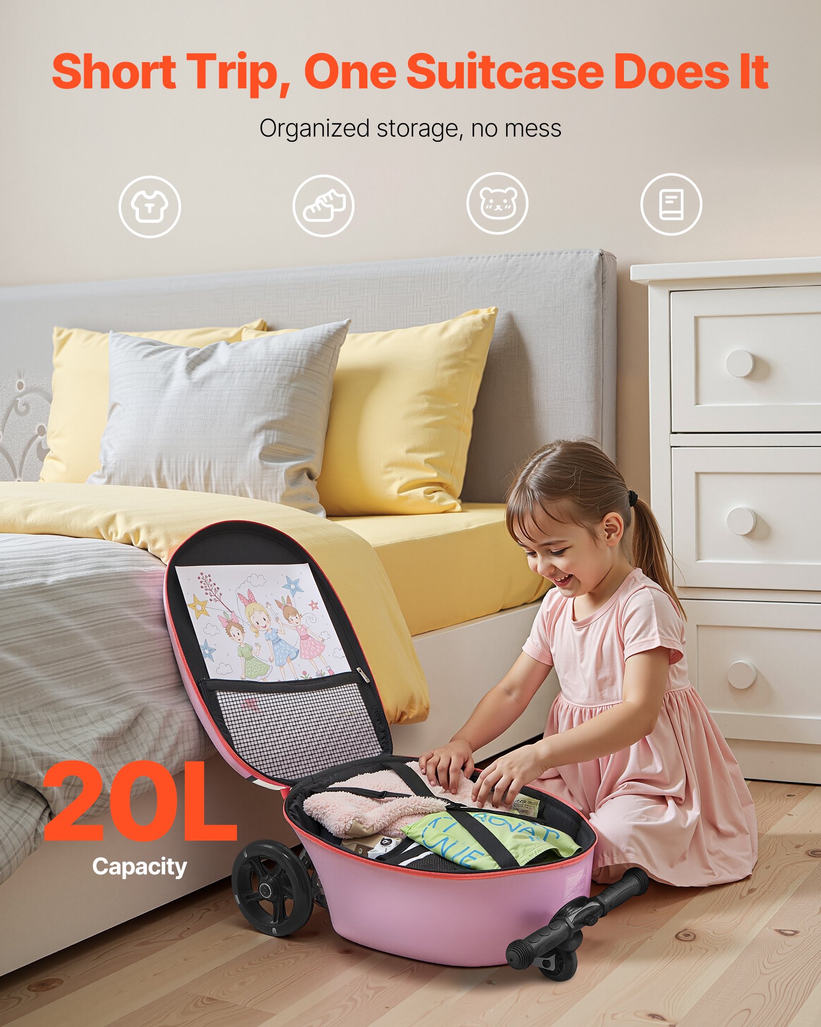 VEVOR Valigia per Monopattino da Viaggio 32,5 x 28,9 x 52,1 cm, Trolley per Scooter Carico max. 50 kg, Valigia per Scooter Impugnatura Antiscivolo in TPR, Monopattino Valigia Pieghevole, Viola