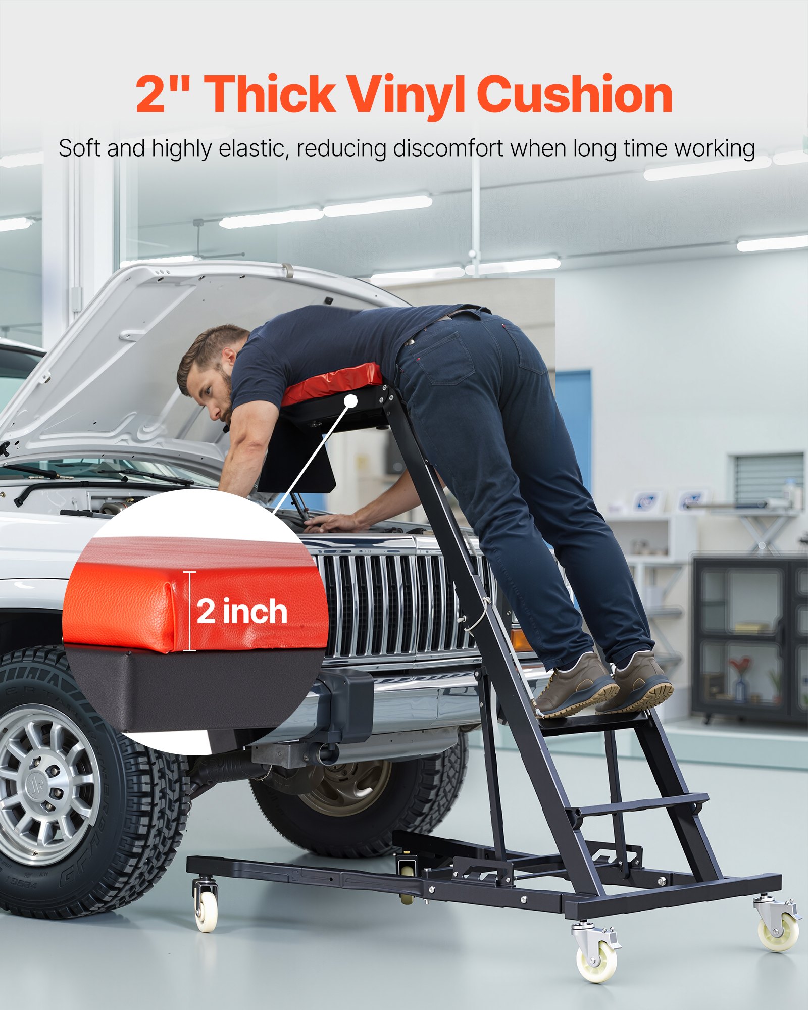 VEVOR Creeper Superiore per Riparazione Motore Automobili Altezza Regolabile 122-193cm, Creeper Alto Capacità Carico max. 181kg 4 Ruote Piroettanti, Creeper Pieghevole Carichi Pesanti per Manutenzione