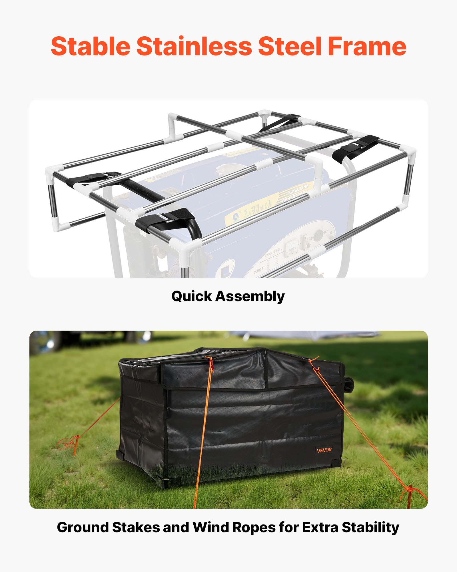 VEVOR Generator Cover, 860 x 605 x 530 mm Waterproof Universal Generator Cover for Most Generators 3500-12000 Watt, Portable Generator Running Cover with Heavy Duty Thicken 420D Oxford Fabric, Black