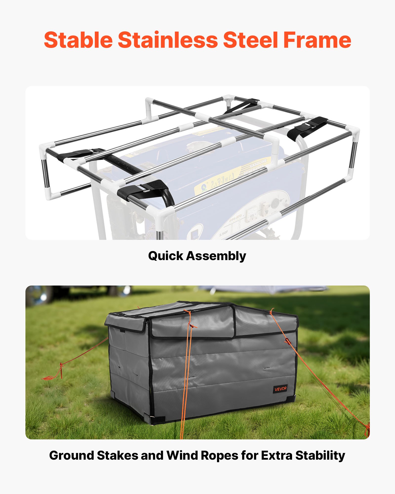 VEVOR Generator Cover, 865 x 657 x 535 mm Waterproof Universal Generator Cover for Most Generators 3500-12000 Watt, Portable Generator Running Cover with Heavy Duty Thicken 420D Oxford Fabric, Grey