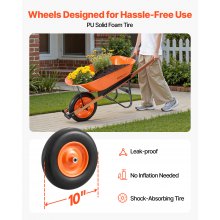 VEVOR Carrello Carriola, Carico 141,58 L Capacità 120 kg, Carrello Ribaltabile Giardino 1 Ruote, con Maniglia Ruote 4876 mm, Carrello Giardino, Carri Giardino Facile Caricamento per Prato all'Aperto