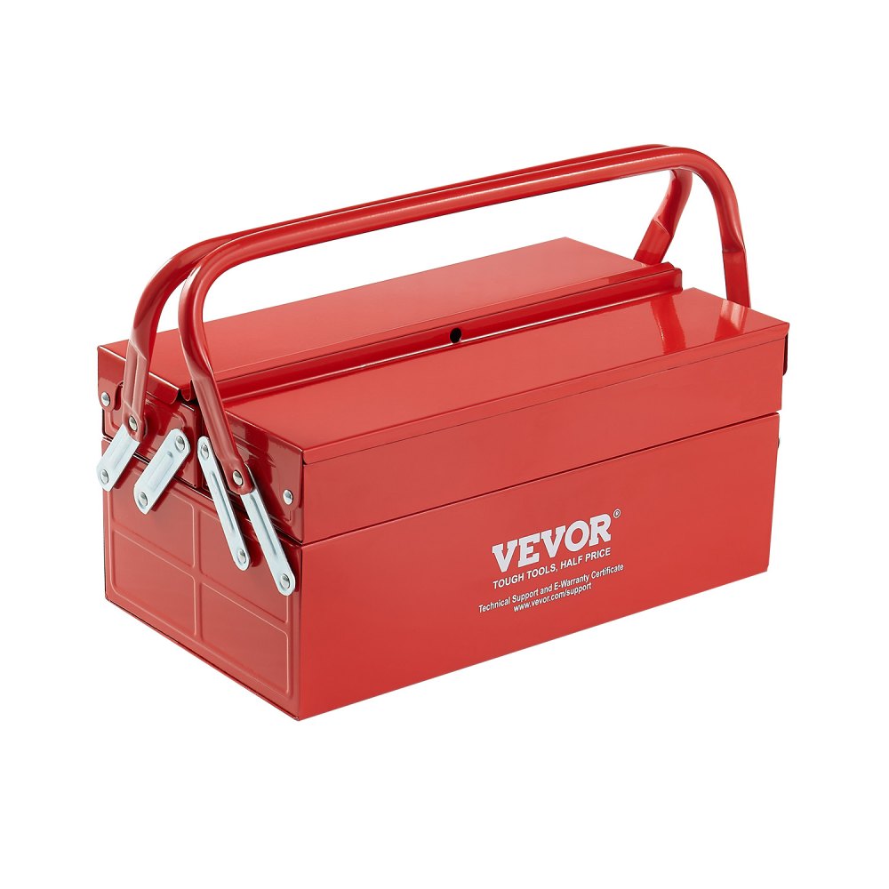 VEVOR Cassetta degli Attrezzi in Metallo 355,6 mm 2 Ripiani 3 Vassoi Rosso