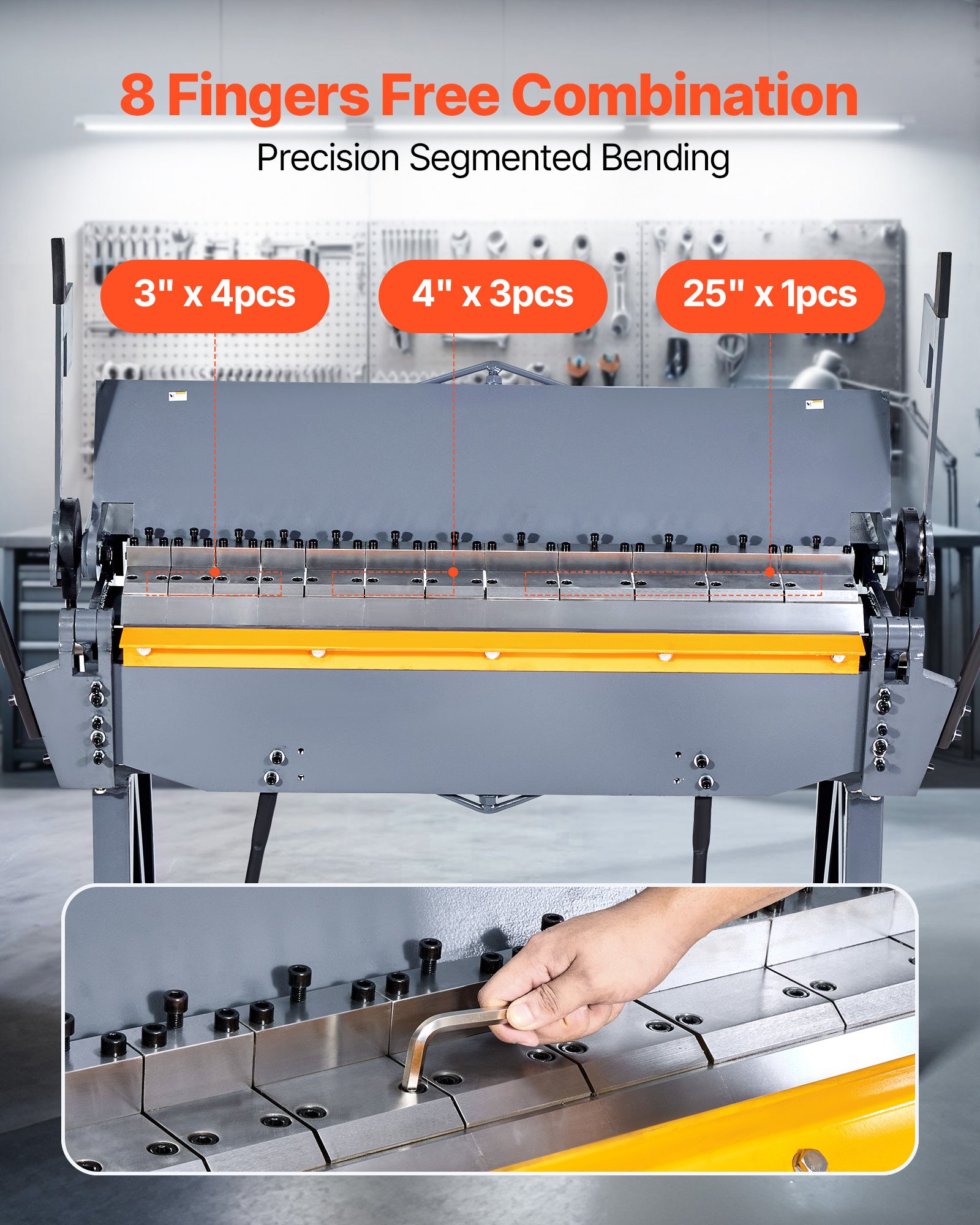 VEVOR Box and Pan Brake, 1220 mm Sheet Metal Bending Brake, 12-Gauge Mild Steel Capacity, 0-135 Degree Adjustable, Metal Bender Machine with 8 Fingers, Heavy-Duty Aluminum Folder for Precise Bending