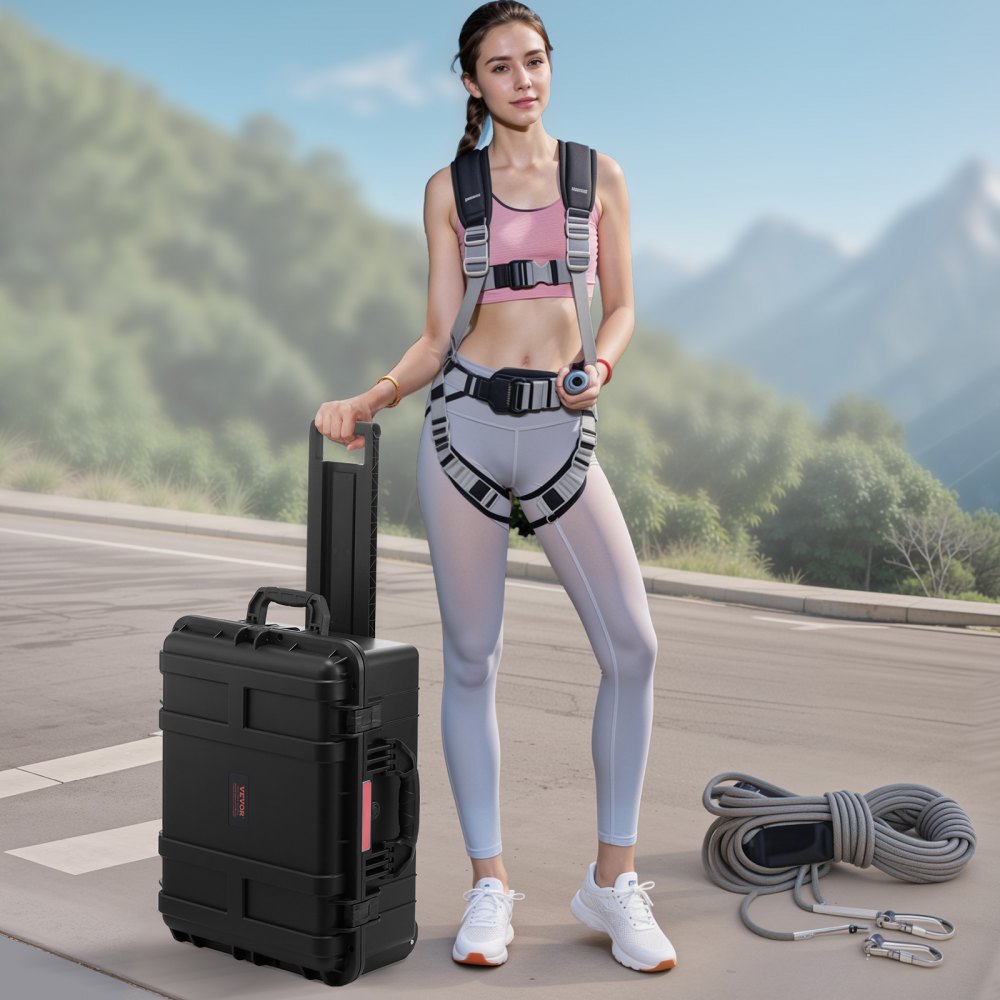 VEVOR Valigie Rigida Impermeabile 70,8 L, Custodia Protettiva Resistente alle Intemperie IP67 con 4 Clip, 4 Fori con Ruote Girevoli e Maniglia di Trazione Retrattile, per Lucchetto e Schiuma, Nero