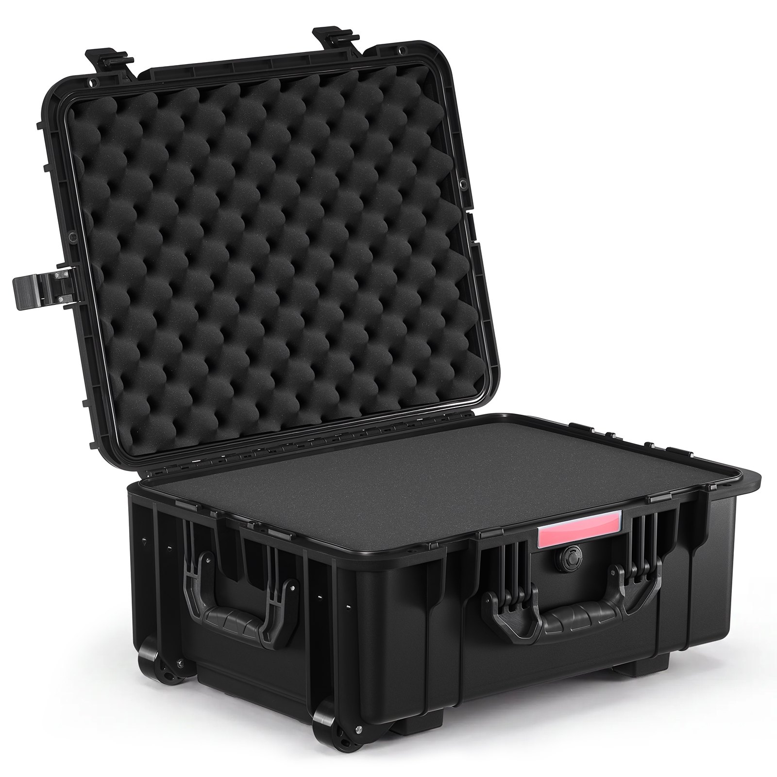 VEVOR Valigie Rigida Impermeabile 70,8 L, Custodia Protettiva Resistente alle Intemperie IP67 con 4 Clip, 4 Fori con Ruote Girevoli e Maniglia di Trazione Retrattile, per Lucchetto e Schiuma, Nero