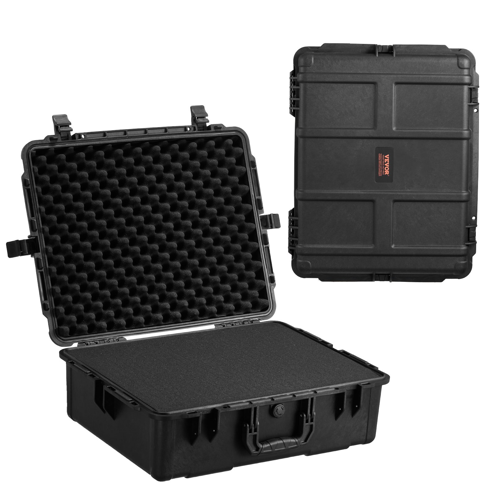 VEVOR Weatherproof Hard Case Dry Box with Pre-Cut Foam and Retractable Handles for Travel, IP67 Waterproof Camera Case Black (62 x 49 x 22.5 cm)