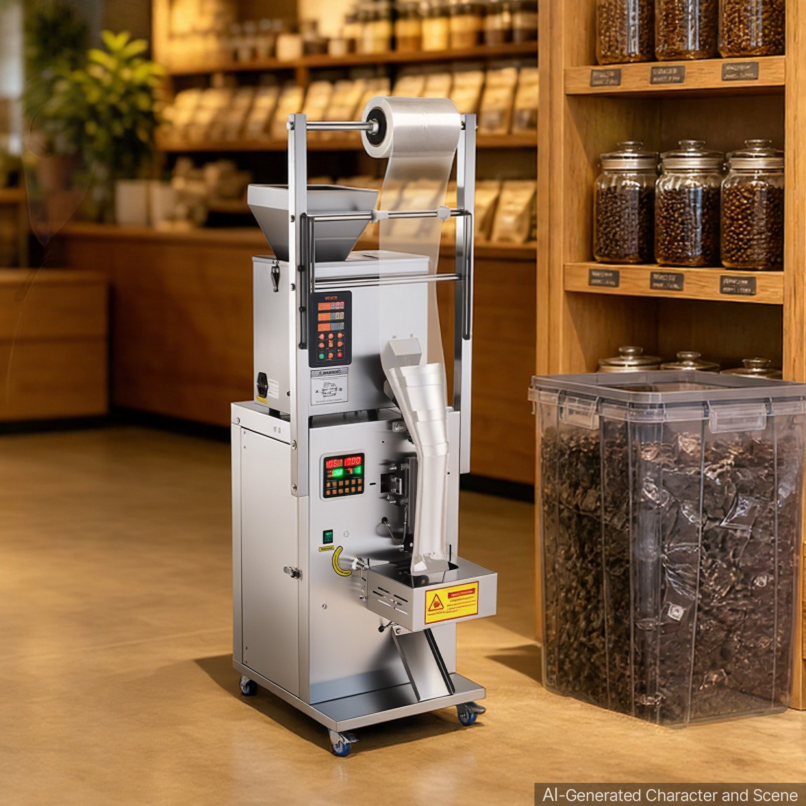 VEVOR Macchina Dosatrice e Sigillatrice per Polveri e Granuli, 3-200 g, Confezionatrice Automatica in Acciaio Inox, Pesatura e Sigillatura Intelligenti, per Caffè, Cereali, Tè e Spezie, Argento