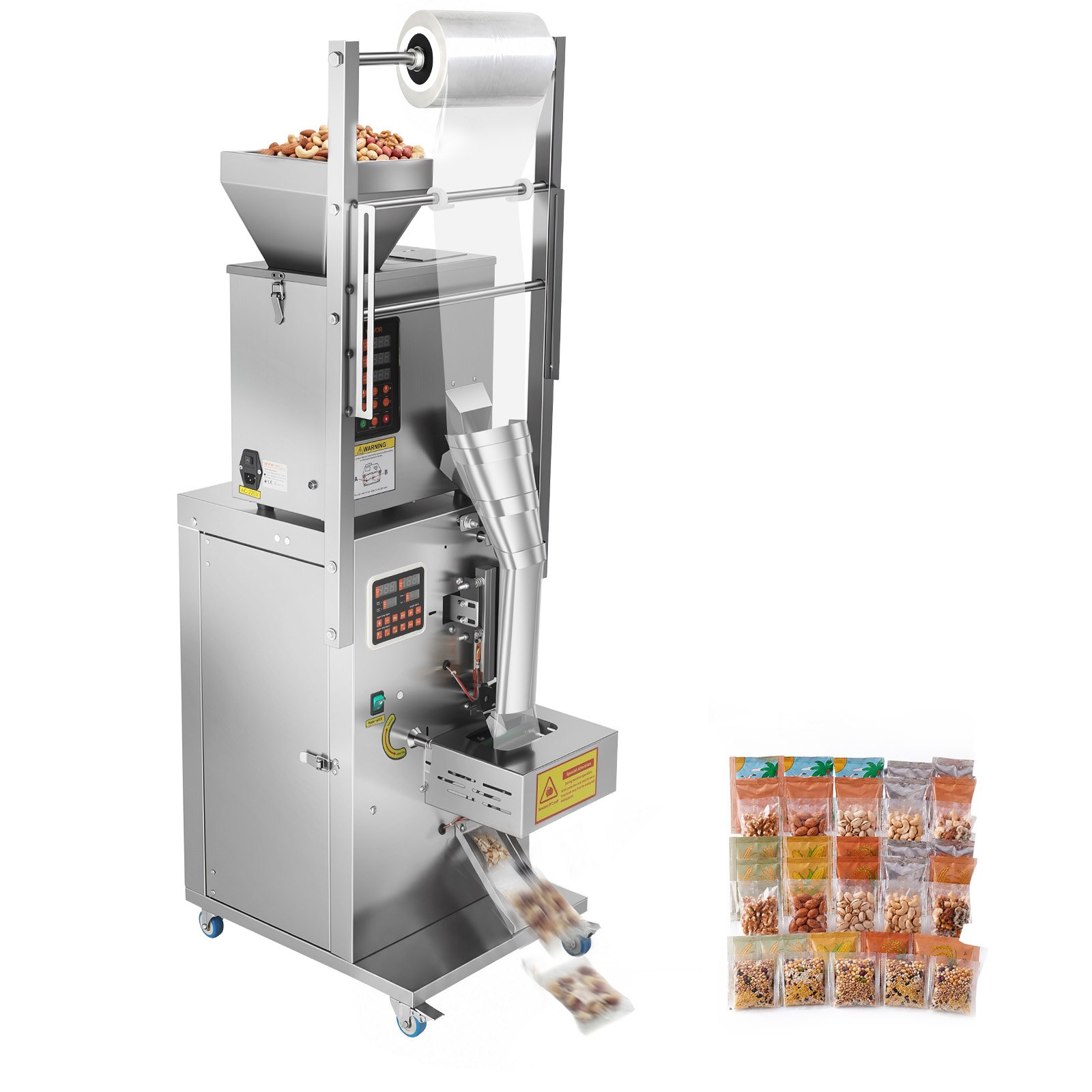 VEVOR Macchina Dosatrice e Sigillatrice per Polveri e Granuli, 3-200 g, Confezionatrice Automatica in Acciaio Inox, Pesatura e Sigillatura Intelligenti, per Caffè, Cereali, Tè e Spezie, Argento