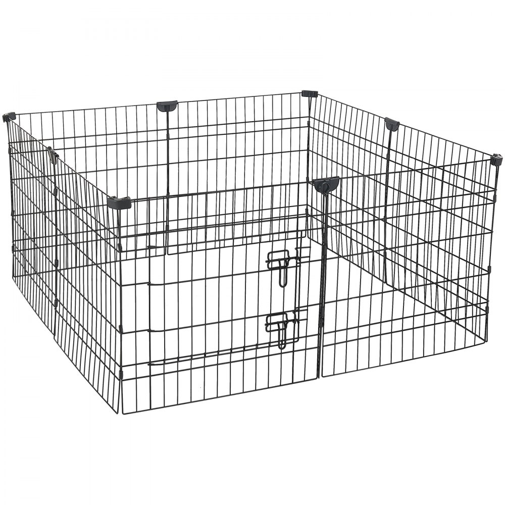 VEVOR Box per Cani Coperto da 61 cm 8 Pannelli Pieghevole Nero in Metallo, Gabbia Pieghevole Parasole Portatile da Interno con Porta, per Delimitazione Zona Cuccioli e Altri Piccoli Animali Domestici