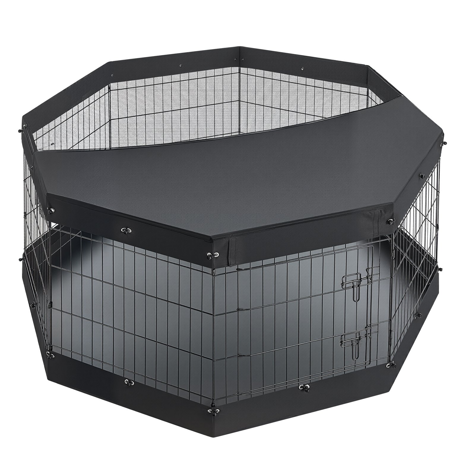 VEVOR Box per Cani da 76 cm con 8 Pannelli Copertura Base Imbottita Nero, Recinto Pieghevole in Metallo con Porta, Uso Interno ed Esterno, per Recinzione Cuccioli Conigli e Altri Animali Domestici